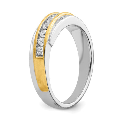 14K Weiß- und Gelbgold Herren-Trauring mit echten Diamanten