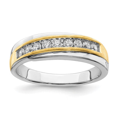 14K Weiß- und Gelbgold Herren-Trauring mit echten Diamanten