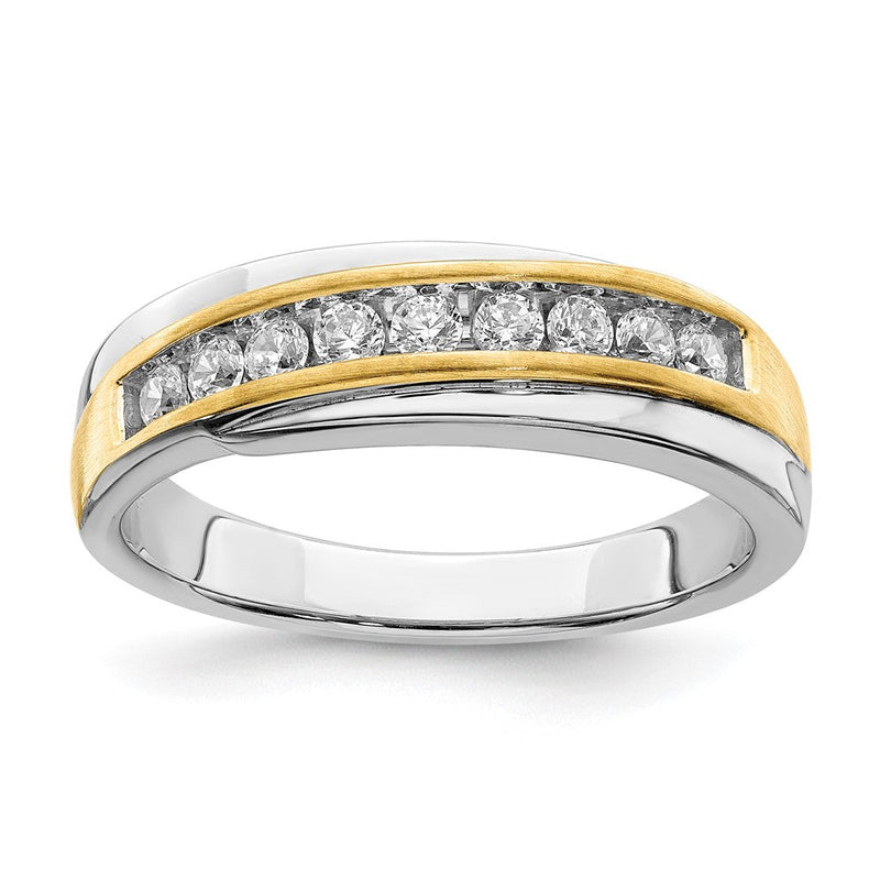 14K Weiß- und Gelbgold Herren-Trauring mit echten Diamanten
