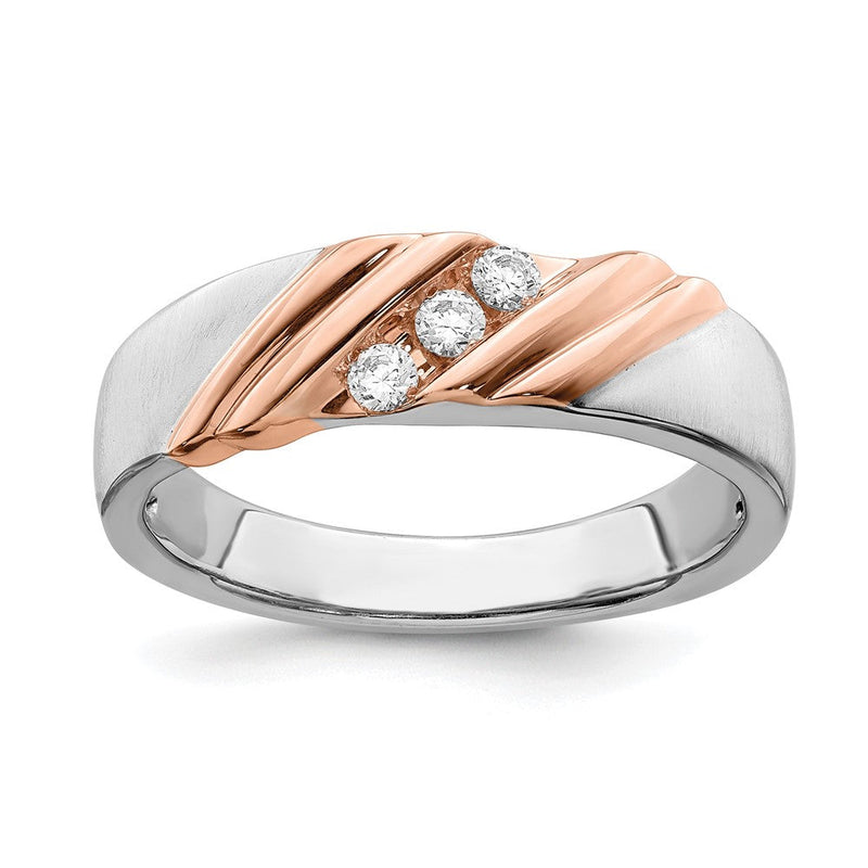 14K Bicolor Ibgoodman Rose und Weißgold 1/6 Karat Im Labor Gezüchtet Diamant Vs/si+ G+ Dreistein Komplett Herren Ring