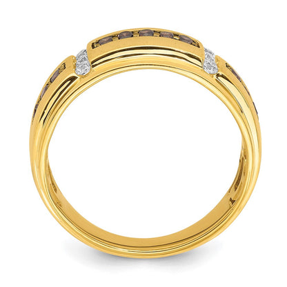 14K Gelbgold Herren-Trauring mit braunen und weißen echten Diamanten