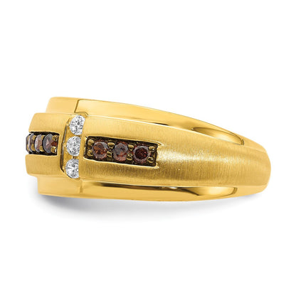 14K Gelbgold Herren-Trauring mit braunen und weißen echten Diamanten