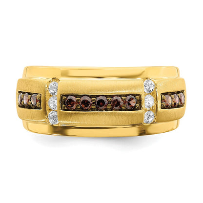 14K Gelbgold Herren-Trauring mit braunen und weißen echten Diamanten