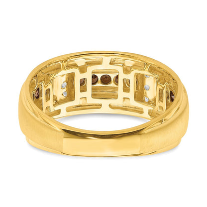 14K Gelbgold Herren-Trauring mit braunen und weißen echten Diamanten