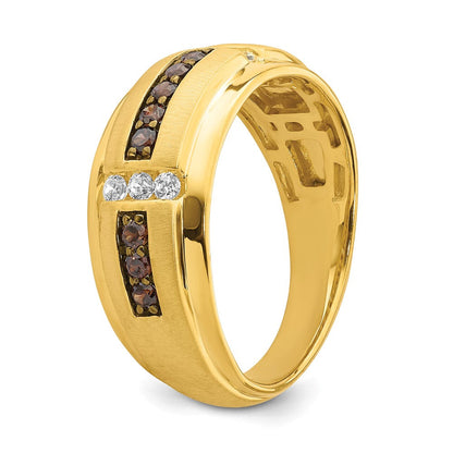 14K Gelbgold Herren-Trauring mit braunen und weißen echten Diamanten