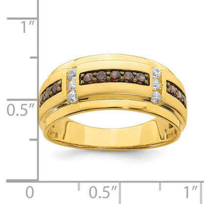 14K Gelbgold Herren-Trauring mit braunen und weißen echten Diamanten
