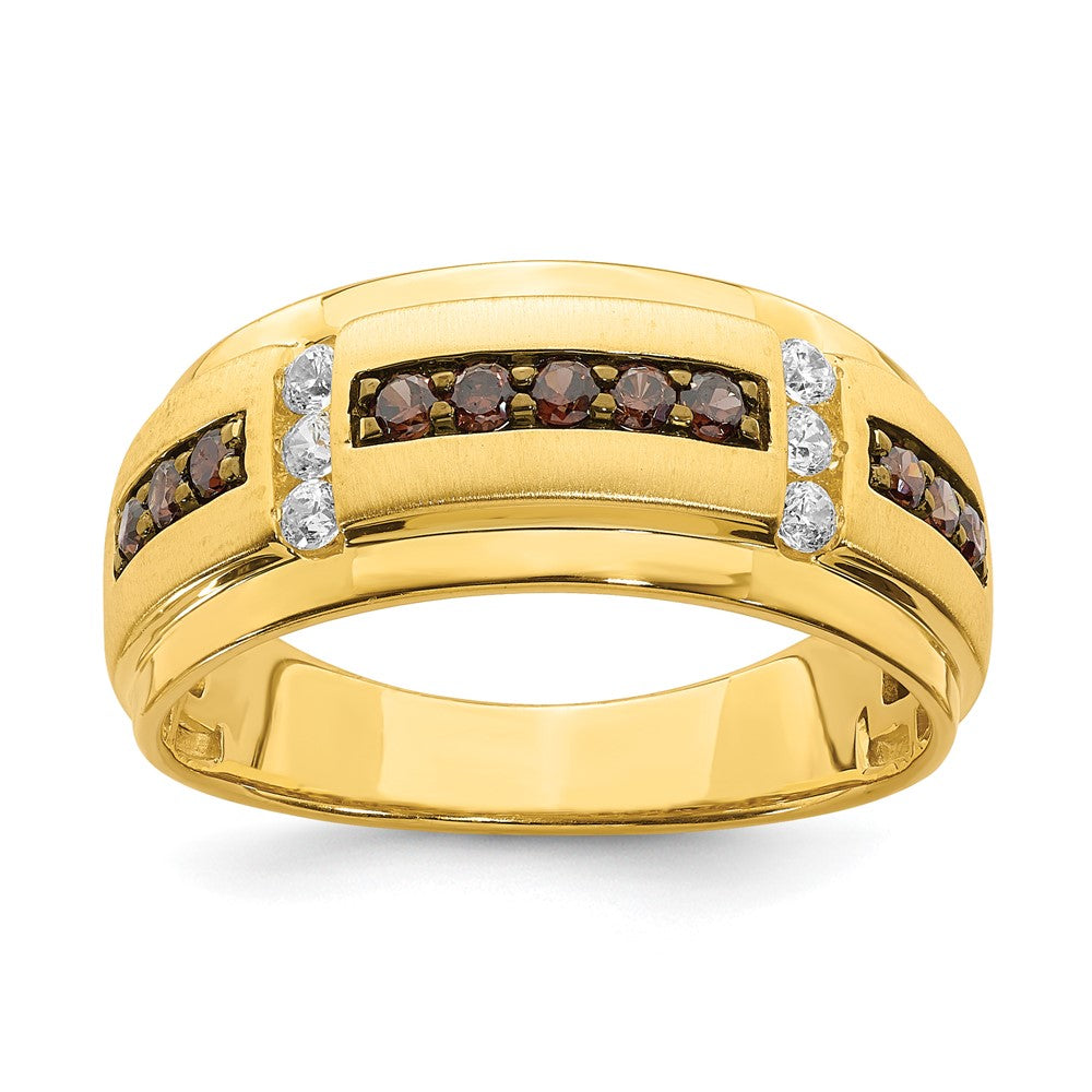 14K Gelbgold Herren-Trauring mit braunen und weißen echten Diamanten