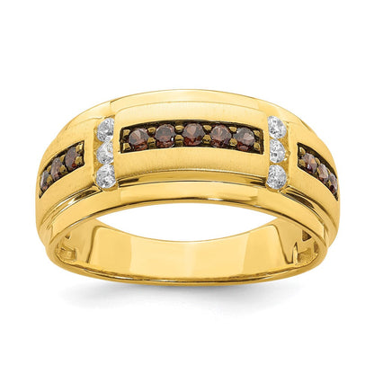 14K Gelbgold Herren-Trauring mit braunen und weißen echten Diamanten