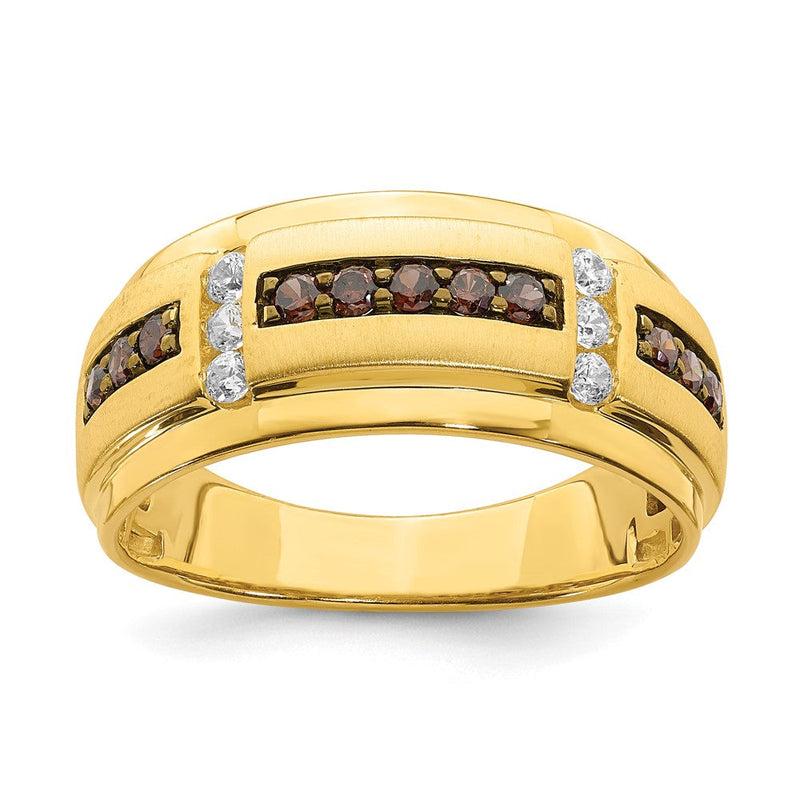 14K Gelbgold Herren-Trauring mit braunen und weißen echten Diamanten