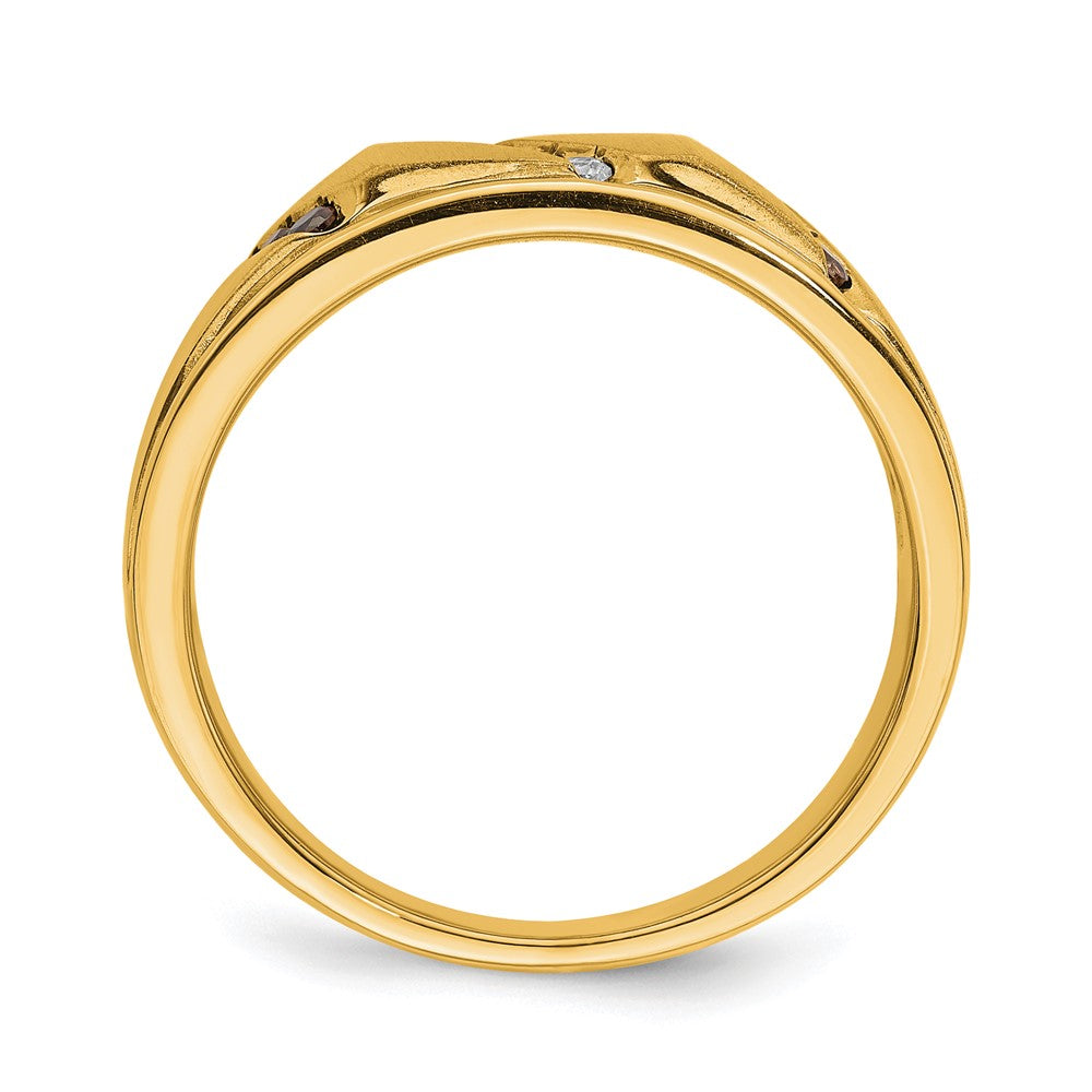 14K Gelbgold Herren-Trauring mit braunen und weißen echten Diamanten