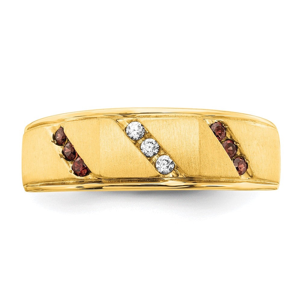14K Gelbgold Herren-Trauring mit braunen und weißen echten Diamanten