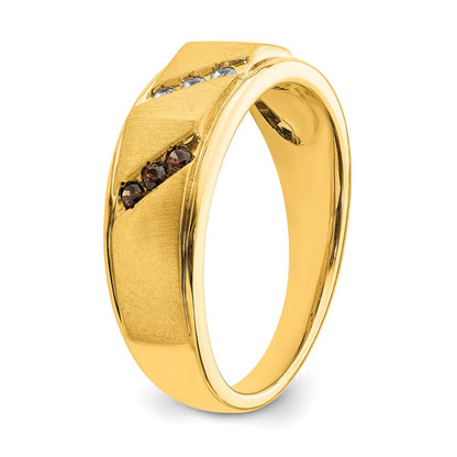 14K Gelbgold Herren-Trauring mit braunen und weißen echten Diamanten