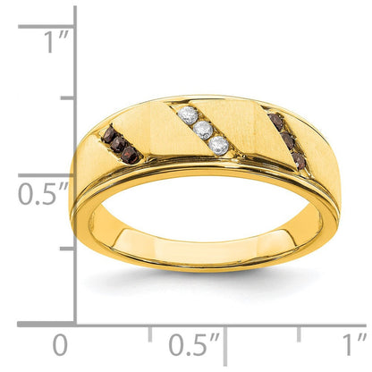 14K Gelbgold Herren-Trauring mit braunen und weißen echten Diamanten