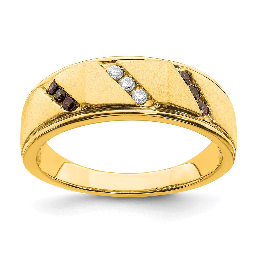 14K Gelbgold Herren-Trauring mit braunen und weißen echten Diamanten