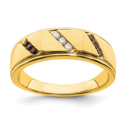 14K Gelbgold Herren-Trauring mit braunen und weißen echten Diamanten