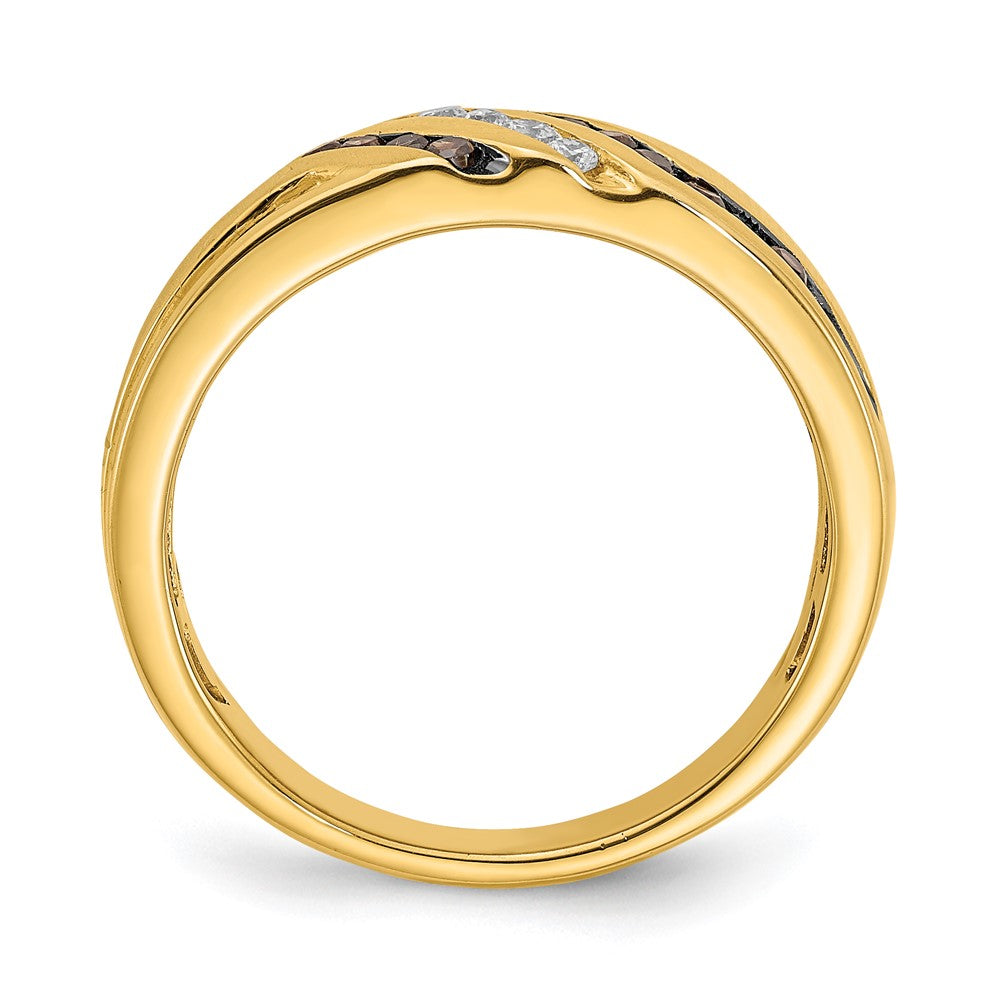 14K Gelbgold Herren-Trauring mit braunen und weißen echten Diamanten