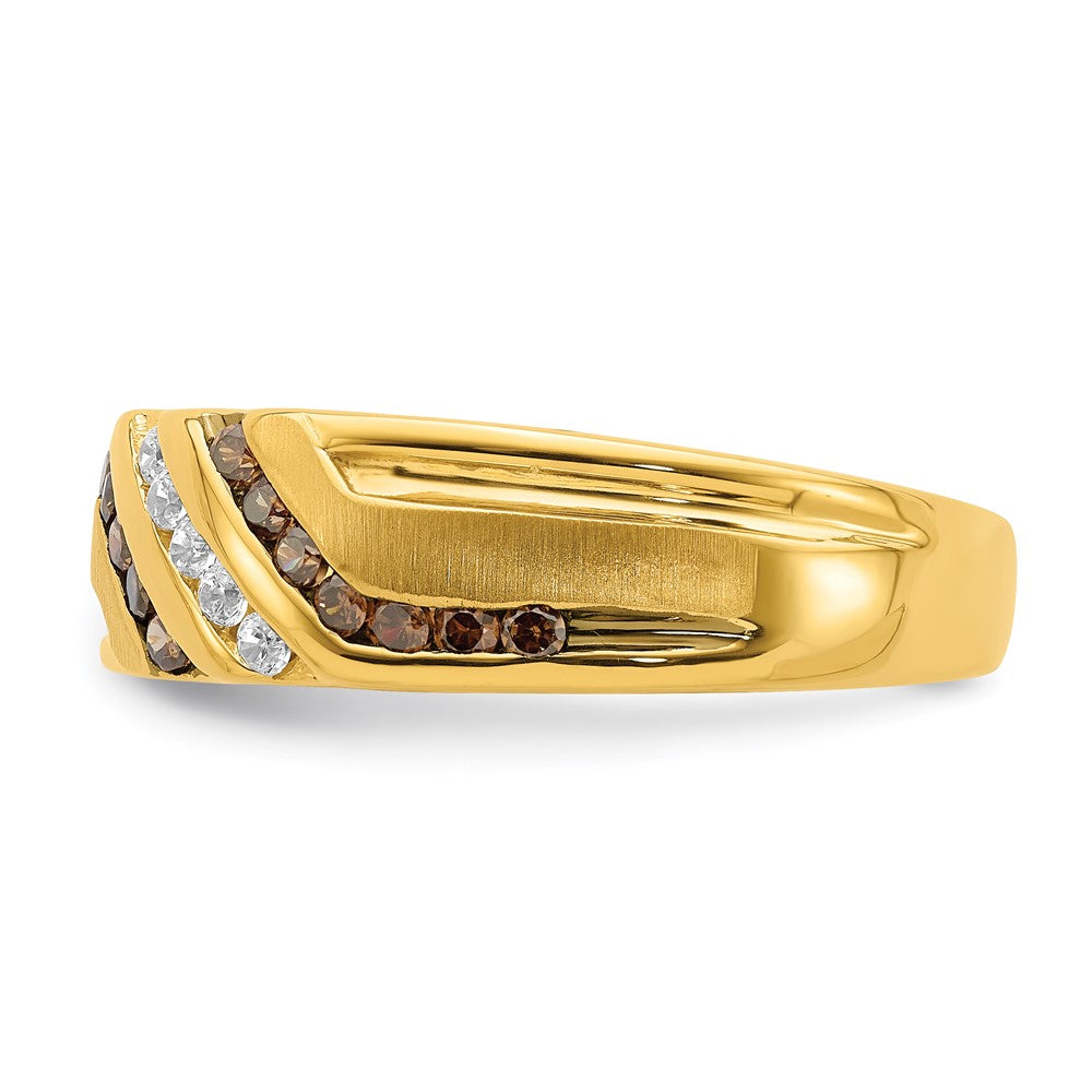 14K Gelbgold Herren-Trauring mit braunen und weißen echten Diamanten
