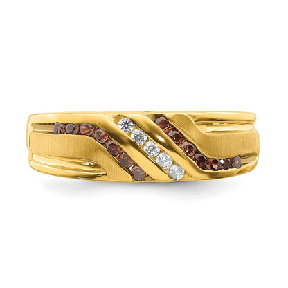 14K Gelbgold Herren-Trauring mit braunen und weißen echten Diamanten