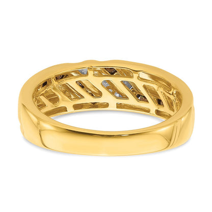 14K Gelbgold Herren-Trauring mit braunen und weißen echten Diamanten