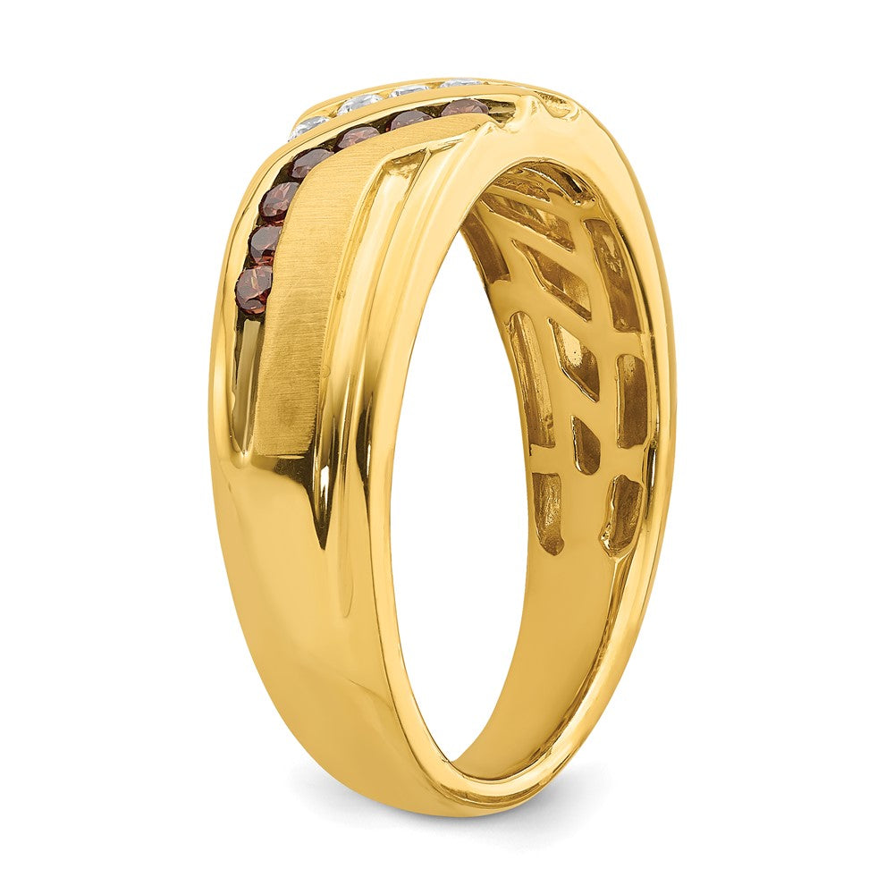 14K Gelbgold Herren-Trauring mit braunen und weißen echten Diamanten