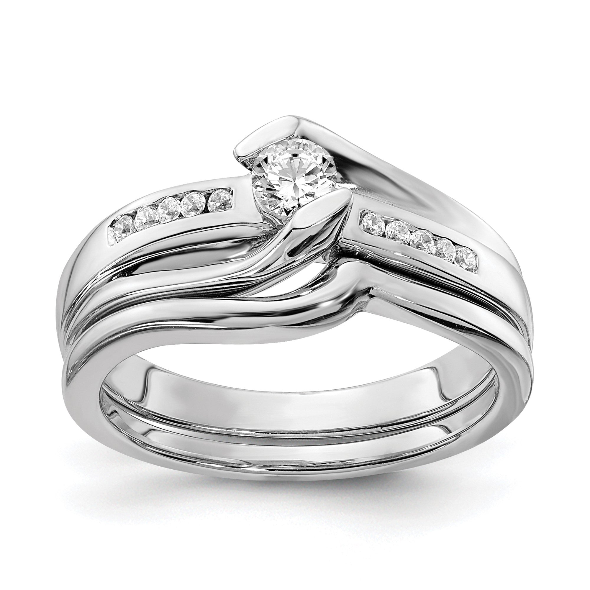 1/2 Ct. Natürlich Diamant By-pass Style Bridal Verlobungsring Set 14K Weißgold