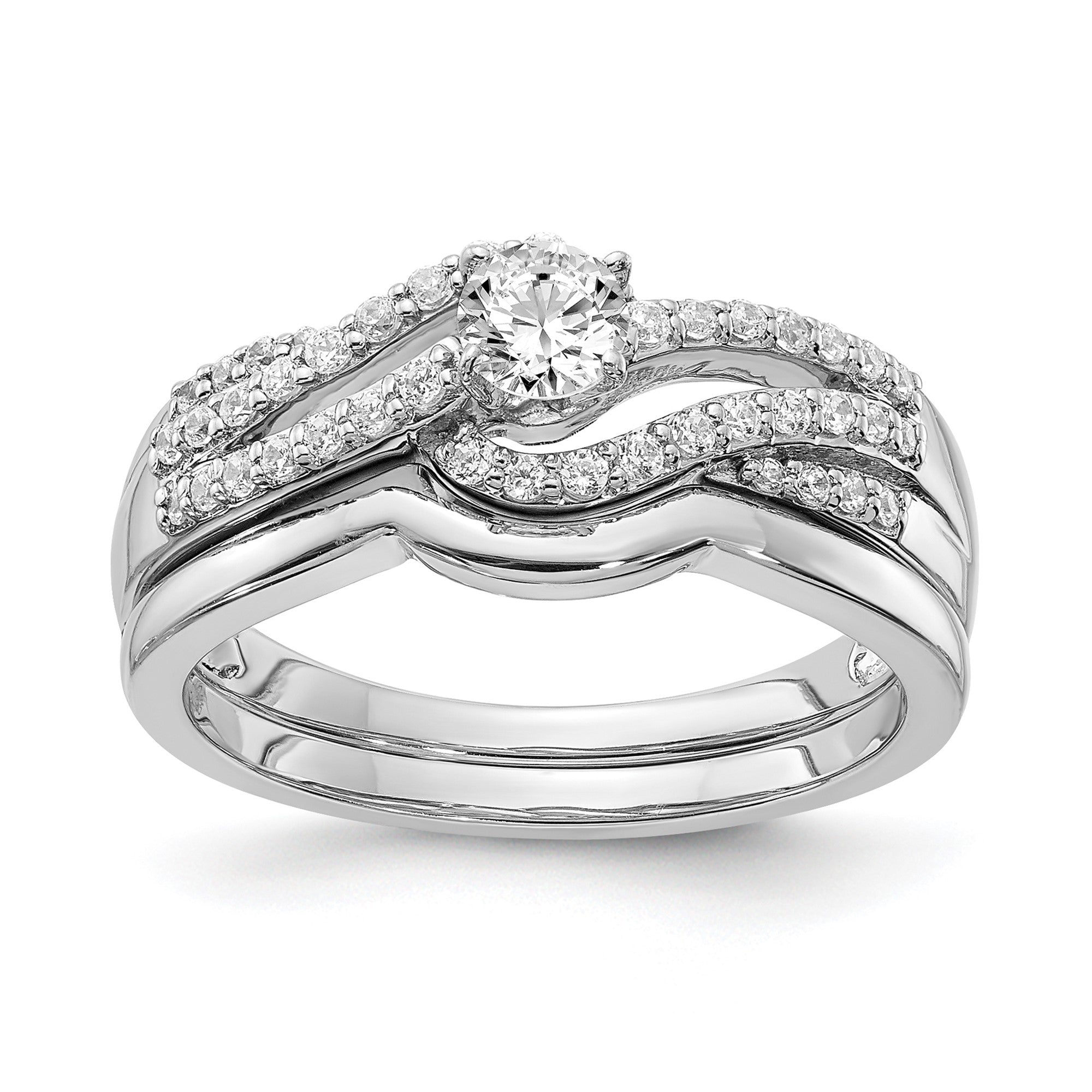 1/2 Ct. Natürlich Diamant By-pass Style Bridal Verlobungsring Set 14K Weißgold