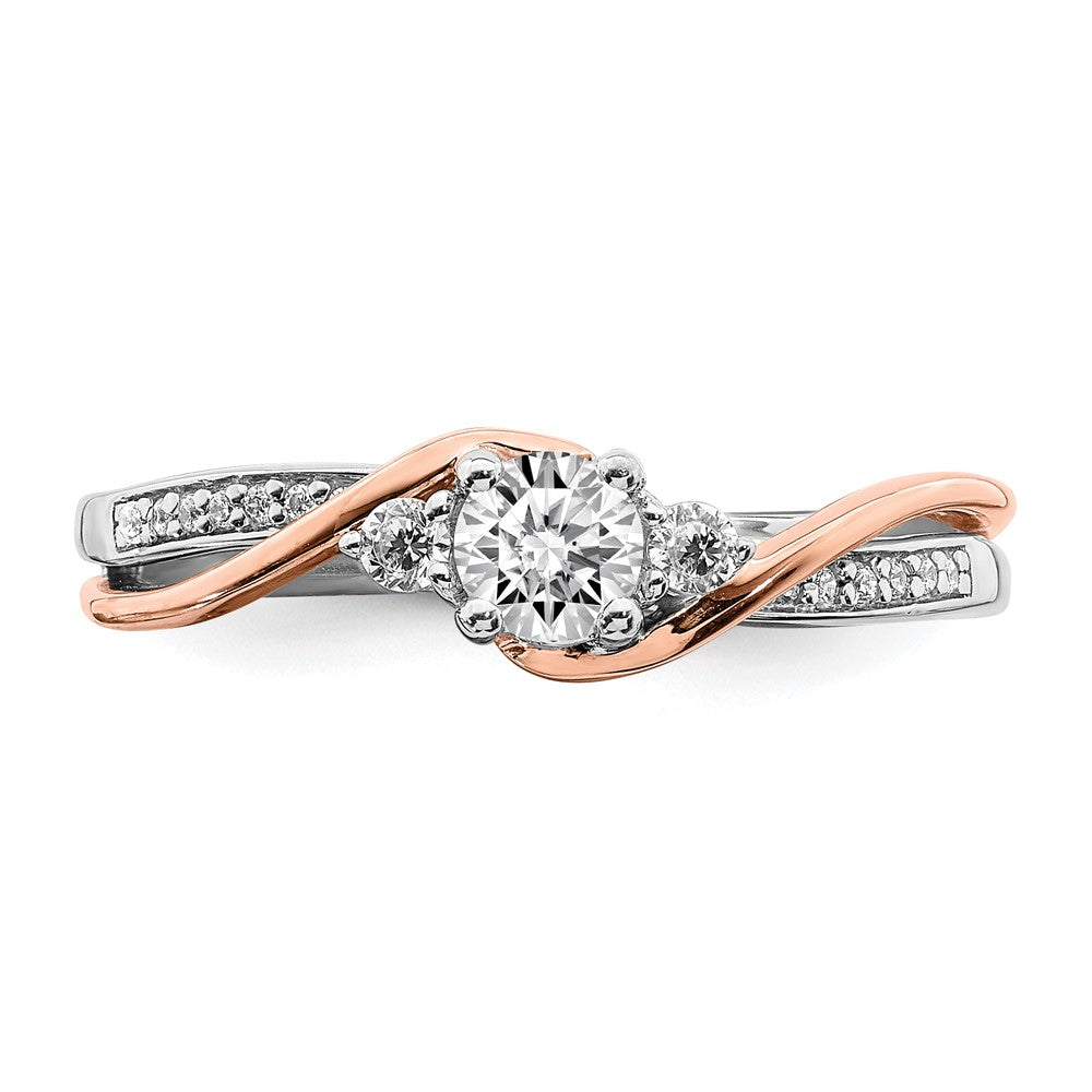14K Zweifarbiger Rosé- und Weißgold-Verlobungsring mit 0,375 ct. im Labor gezüchtetem Diamant im Rundschliff, VS/SI+ G+, im Bypass-Design