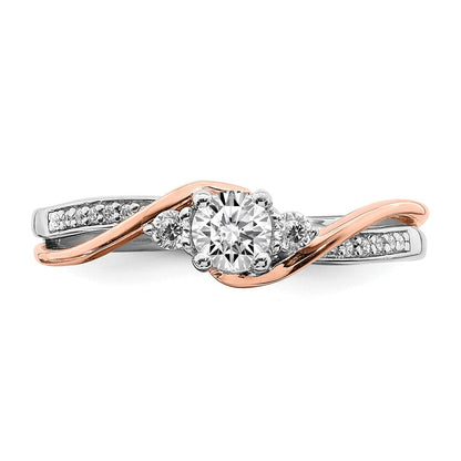 10K Bicolor Rosé- und Weißgold Verlobungsring mit Bypass-Design, 0,375 ct. im Labor gezüchteten Diamanten im Rundschliff, VS/SI+ G+