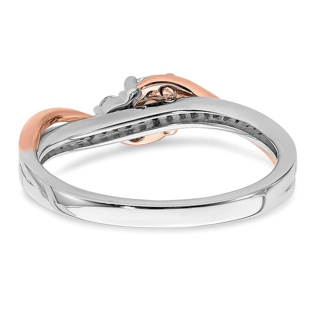 14K Zweifarbiger Rosé- und Weißgold-Verlobungsring mit 0,375 ct. im Labor gezüchtetem Diamant im Rundschliff, VS/SI+ G+, im Bypass-Design