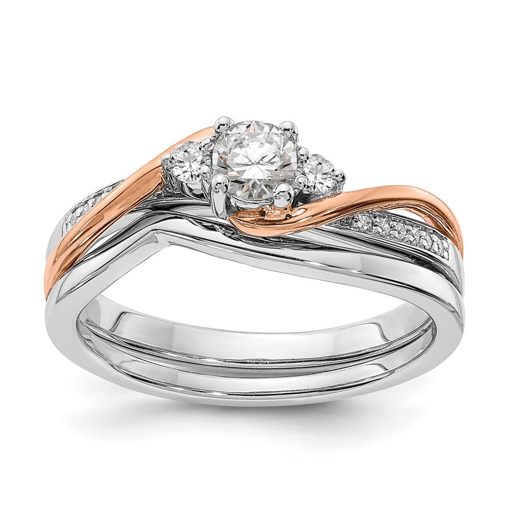 14K Zweifarbiger Rosé- und Weißgold-Verlobungsring mit 0,375 ct. im Labor gezüchtetem Diamant im Rundschliff, VS/SI+ G+, im Bypass-Design