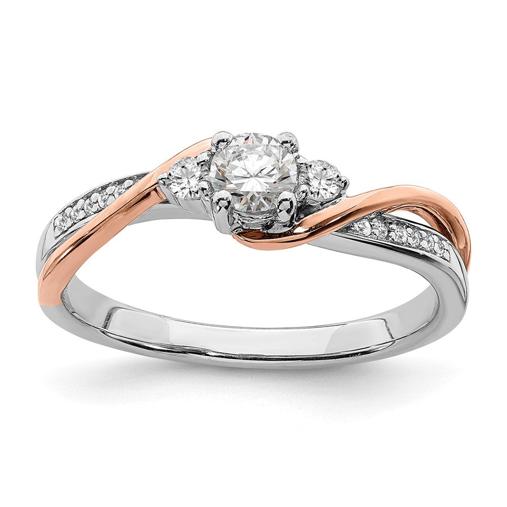 10K Bicolor Rosé- und Weißgold Verlobungsring mit Bypass-Design, 0,375 ct. im Labor gezüchteten Diamanten im Rundschliff, VS/SI+ G+