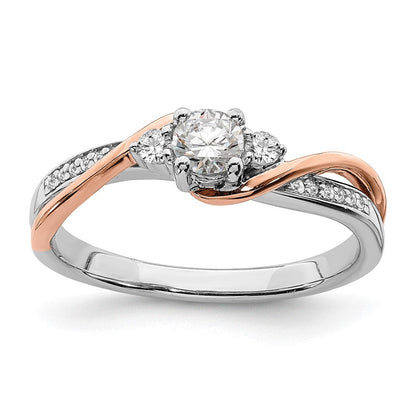 10K Bicolor Rosé- und Weißgold Verlobungsring mit Bypass-Design, 0,375 ct. im Labor gezüchteten Diamanten im Rundschliff, VS/SI+ G+