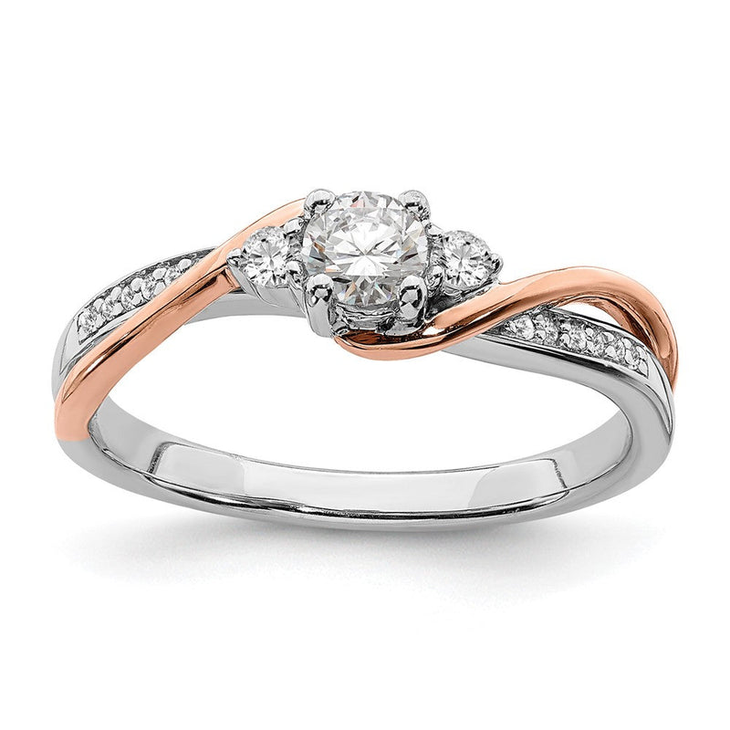 14K Zweifarbiger Rosé- und Weißgold-Verlobungsring mit 0,375 ct. im Labor gezüchtetem Diamant im Rundschliff, VS/SI+ G+, im Bypass-Design