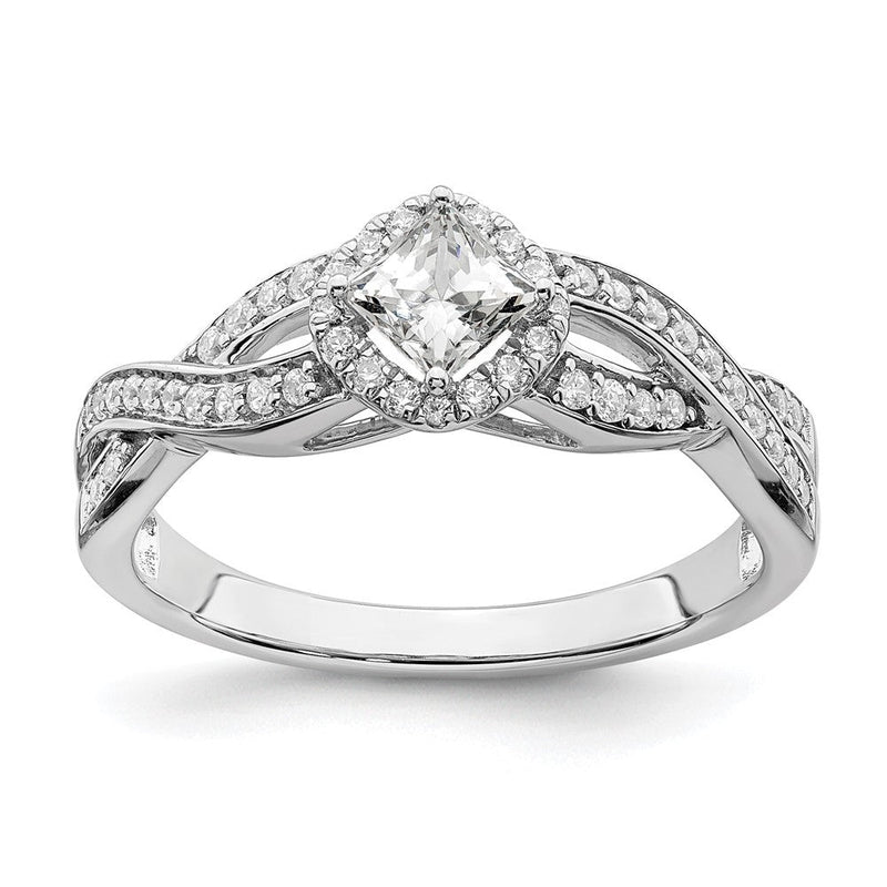 14K Weißgold Kreuz Heiligenschein (holds 1/3 Karat (3.9mm) Princess Mittig) 1/4 Diamant Halbfassung Verlobungsring