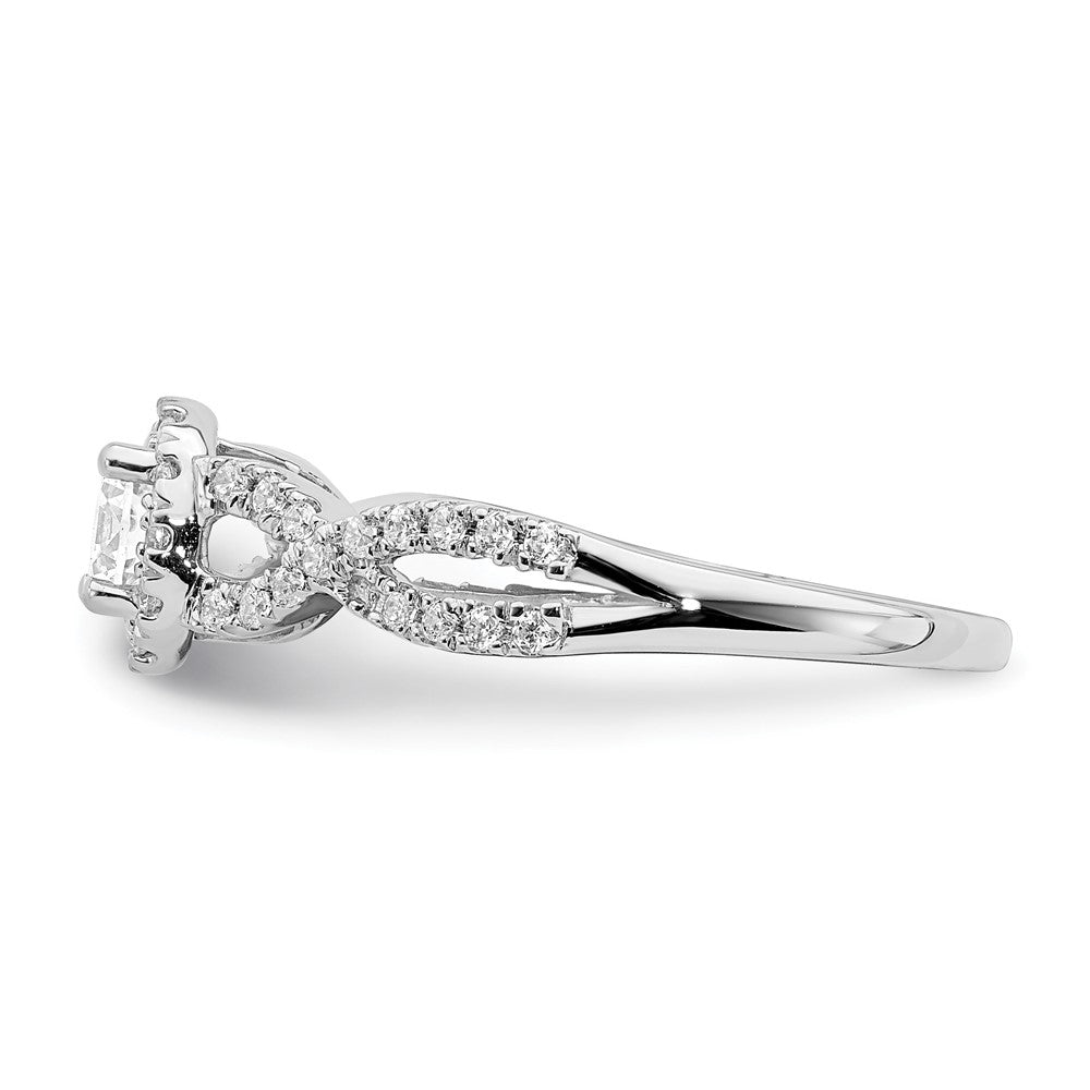 14K Weißgold Heiligenschein Plus (holds 1/3 Karat (4.5mm Rund Mittig) 1/4 Diamant Halbfassung Verlobungsring