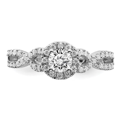 14K Weißgold Heiligenschein Plus (holds 1/3 Karat (4.5mm Rund Mittig) 1/4 Diamant Halbfassung Verlobungsring