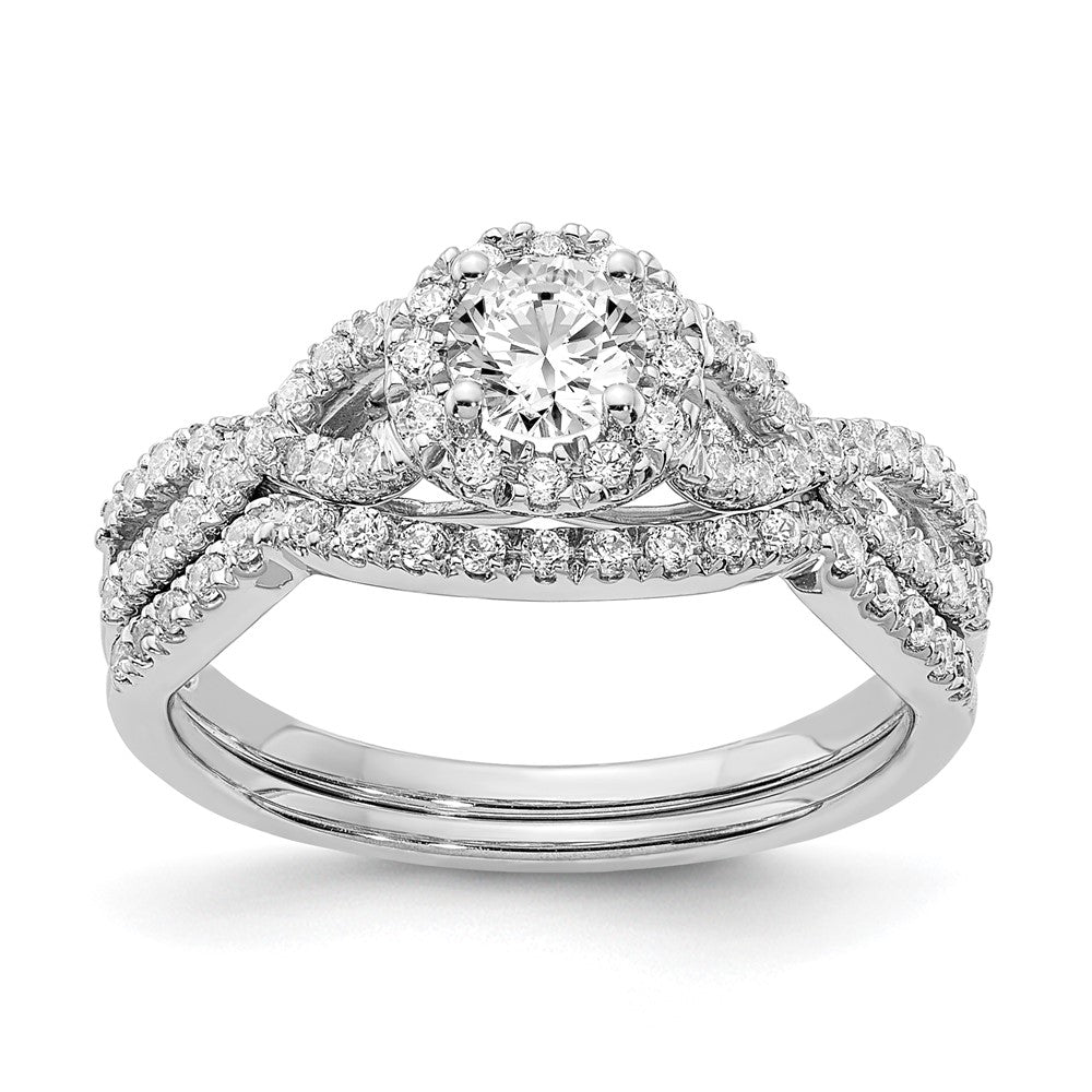 3/4 Ct. Natürlich Diamant Heiligenschein Unendlichkeit Bridal Verlobungsring Set in 14K Weißgold