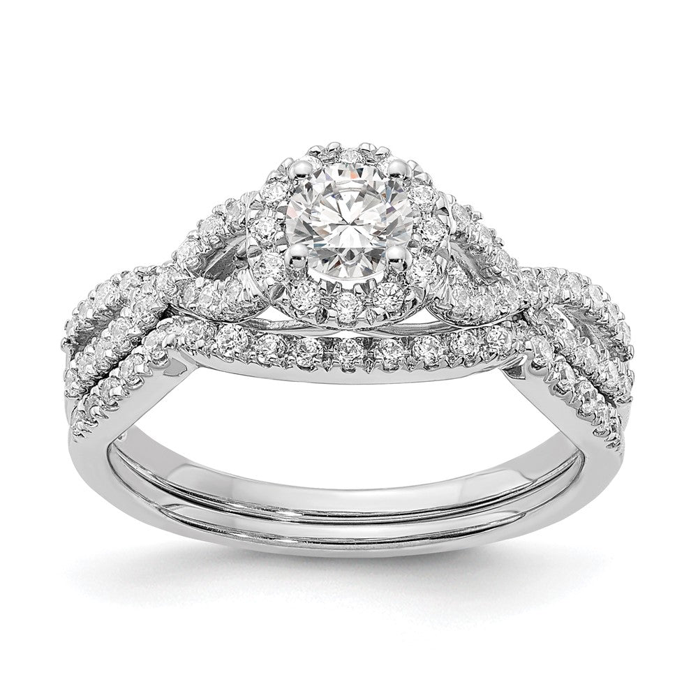 14K Weißgold Heiligenschein Plus (holds 1/3 Karat (4.5mm Rund Mittig) 1/4 Diamant Halbfassung Verlobungsring