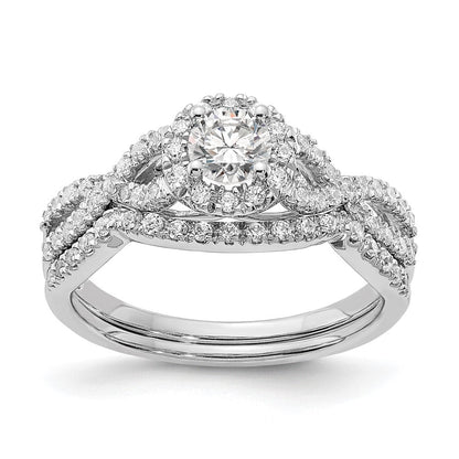 14K Weißgold Heiligenschein Plus (holds 1/3 Karat (4.5mm Rund Mittig) 1/4 Diamant Halbfassung Verlobungsring