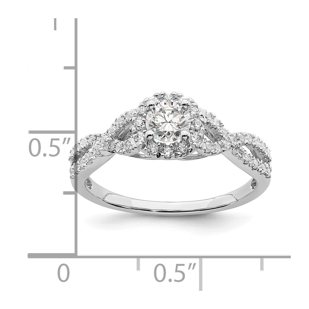 14K Weißgold Heiligenschein Plus (holds 1/3 Karat (4.5mm Rund Mittig) 1/4 Diamant Halbfassung Verlobungsring