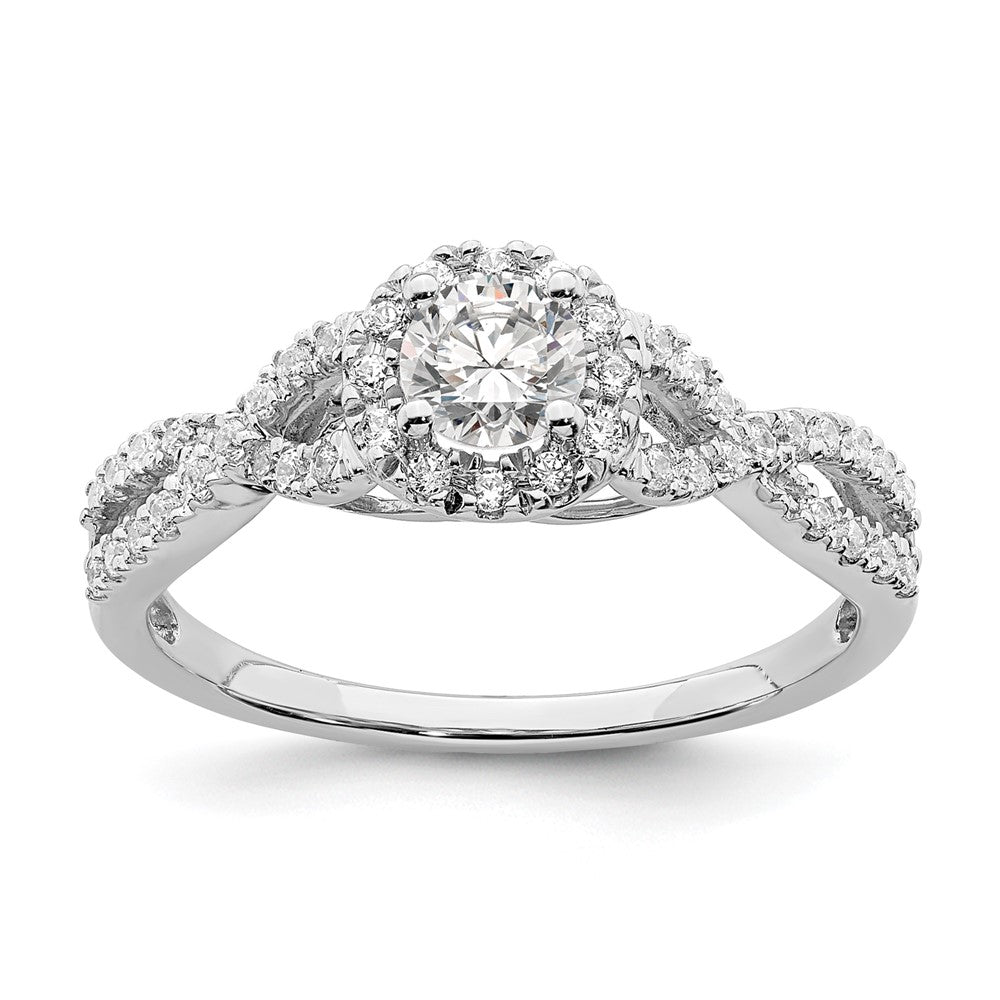 14K Weißgold Heiligenschein Plus (holds 1/3 Karat (4.5mm Rund Mittig) 1/4 Diamant Halbfassung Verlobungsring