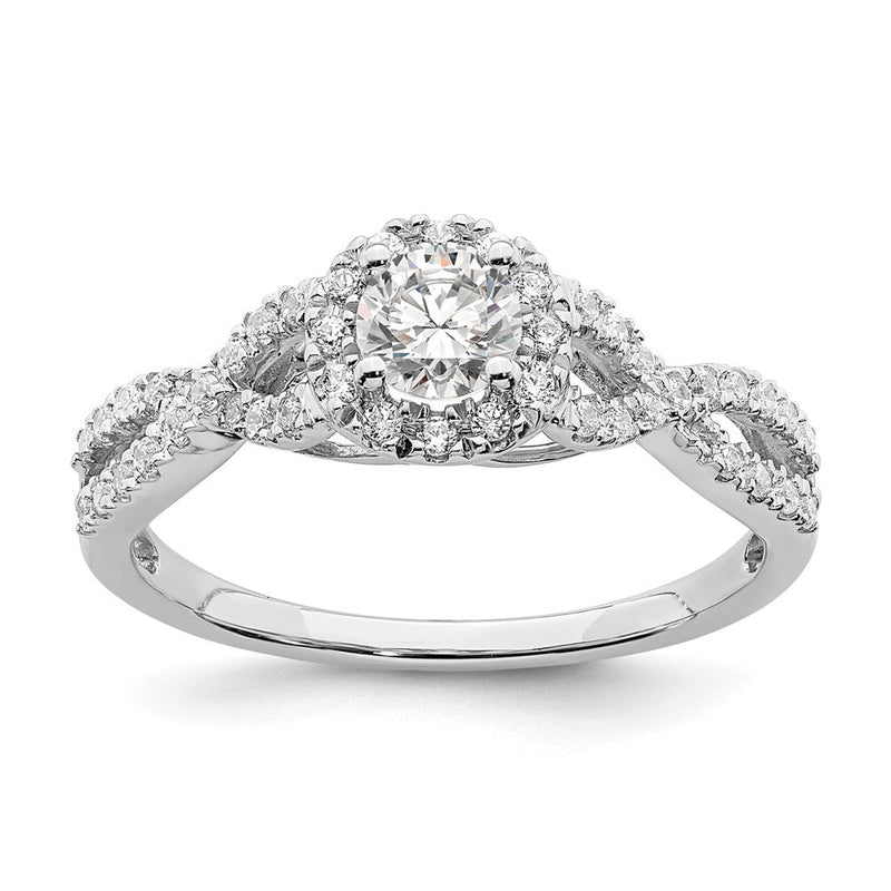 14K Weißgold Heiligenschein Plus (holds 1/3 Karat (4.5mm Rund Mittig) 1/4 Diamant Halbfassung Verlobungsring