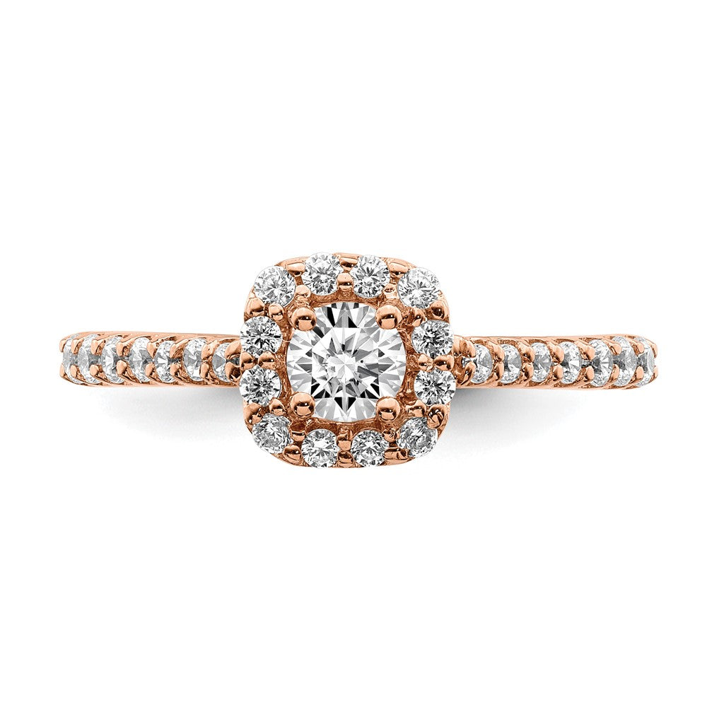 14K Roségold Verlobungsring mit 0,75 ct. Laborgezüchteten Diamanten im Rundschliff, VS/SI+ G+, mit Halo-Fassung
