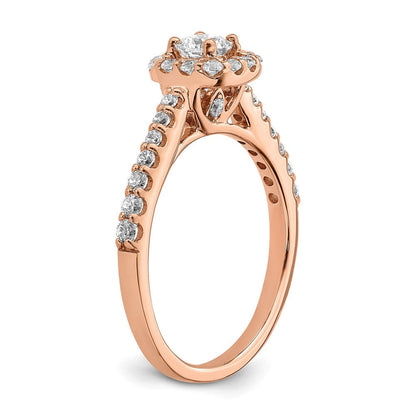 14K Roségold Verlobungsring mit 0,75 ct. Laborgezüchteten Diamanten im Rundschliff, VS/SI+ G+, mit Halo-Fassung