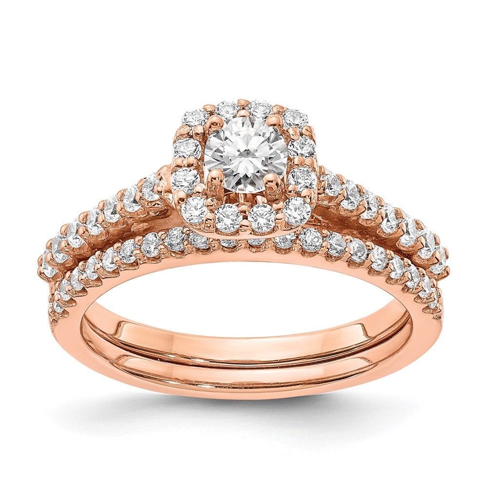 14K Roségold Verlobungsring mit 0,75 ct. Laborgezüchteten Diamanten im Rundschliff, VS/SI+ G+, mit Halo-Fassung