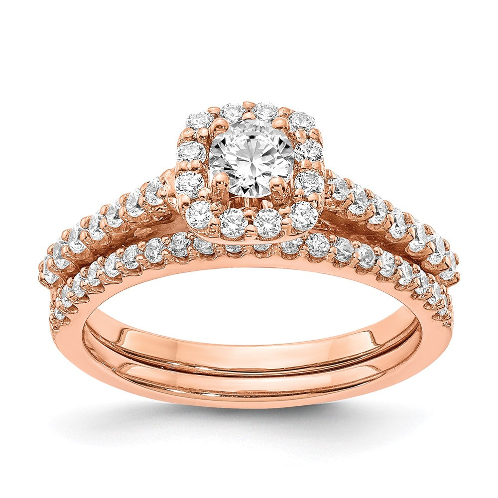 1 Ct. Natürlich Diamant Heiligenschein Bridal Verlobungsring Set in 14K Roségold