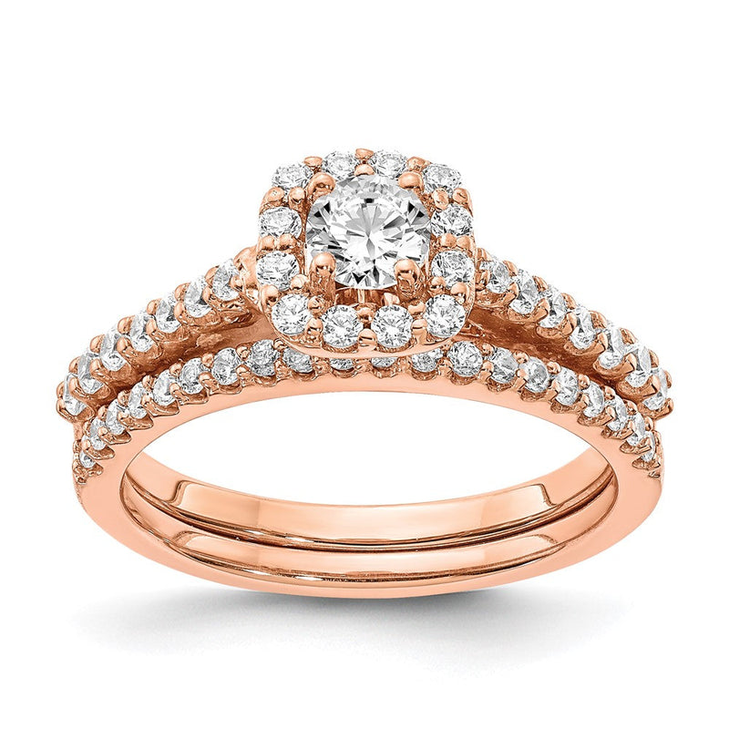 1 Ct. Natürlich Diamant Heiligenschein Bridal Verlobungsring Set in 14K Roségold