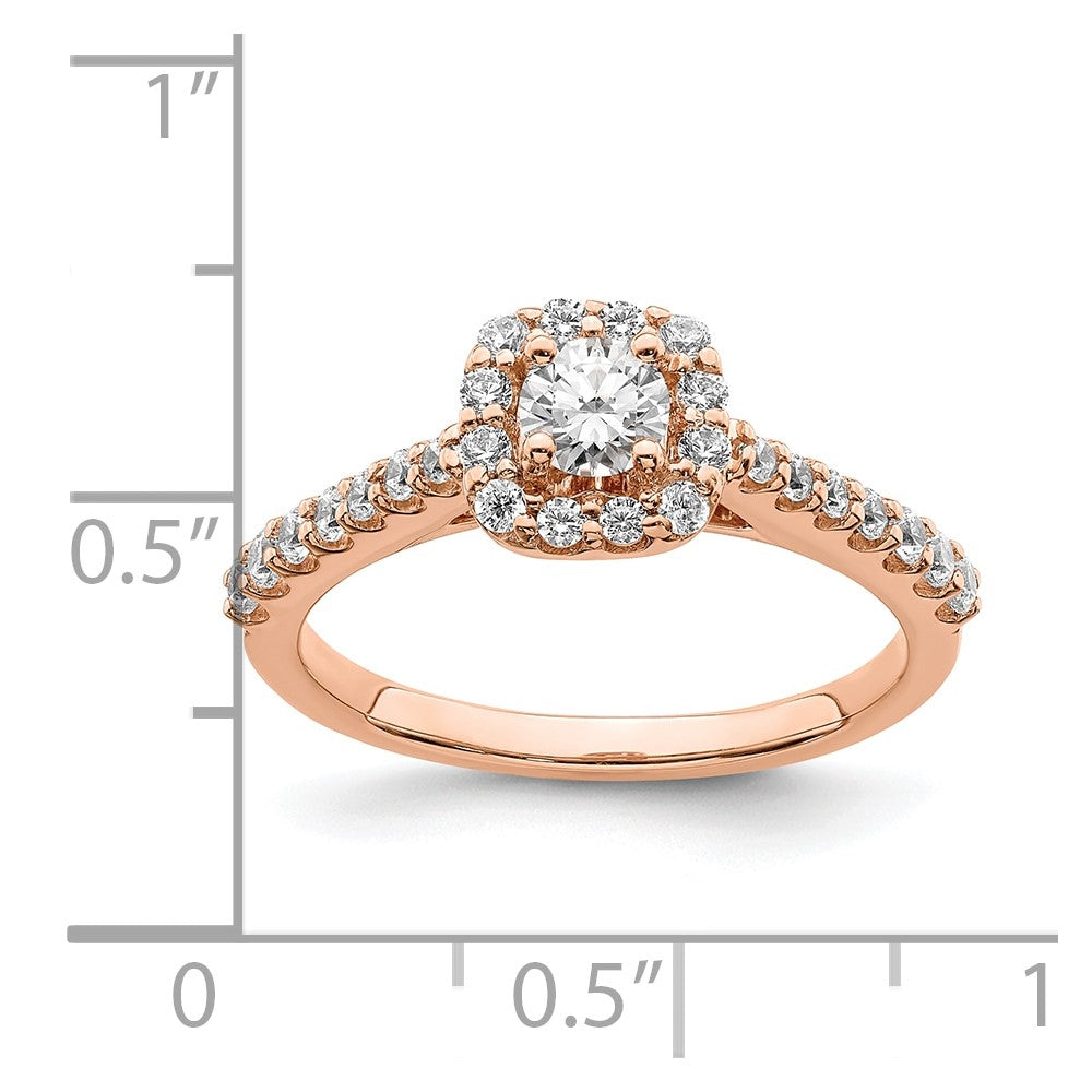 14K Roségold Verlobungsring mit 0,75 ct. Laborgezüchteten Diamanten im Rundschliff, VS/SI+ G+, mit Halo-Fassung