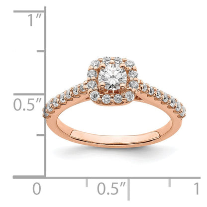 14K Roségold Verlobungsring mit 0,75 ct. Laborgezüchteten Diamanten im Rundschliff, VS/SI+ G+, mit Halo-Fassung