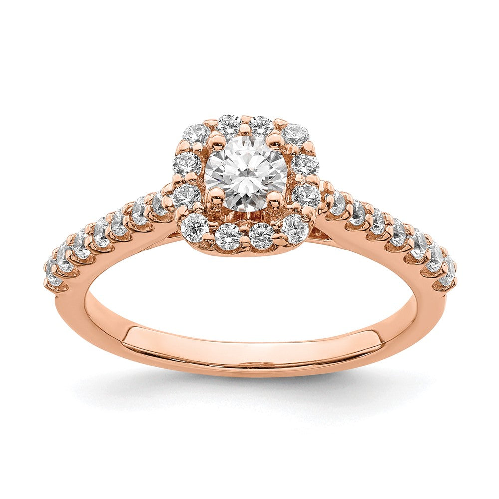 14K Roségold Verlobungsring mit 0,75 ct. Laborgezüchteten Diamanten im Rundschliff, VS/SI+ G+, mit Halo-Fassung